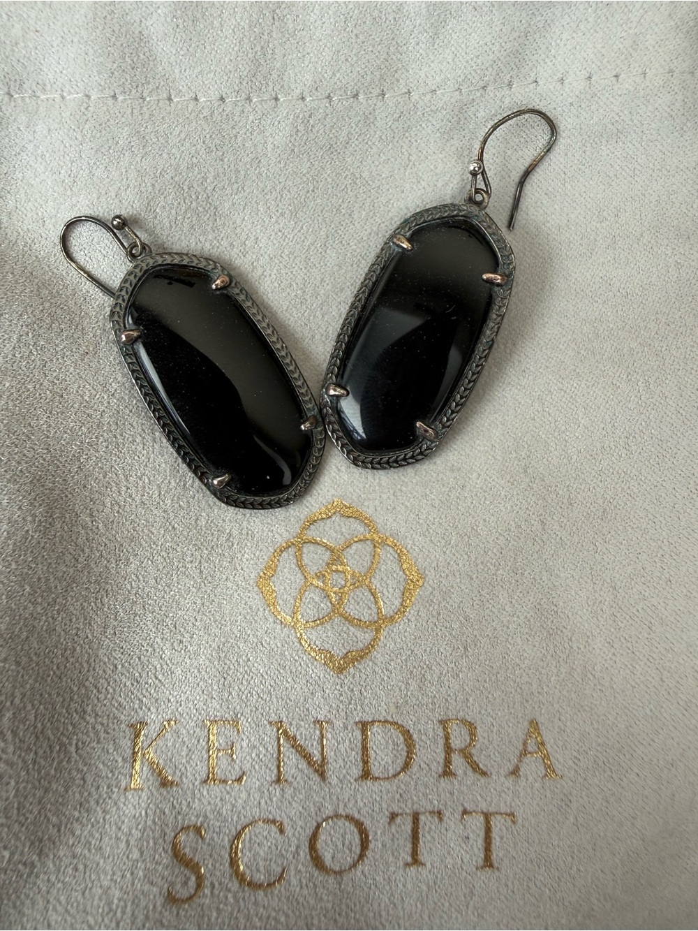 Kendra Scott Elle Black Drop‎ Earrings with Gunmetal Frame